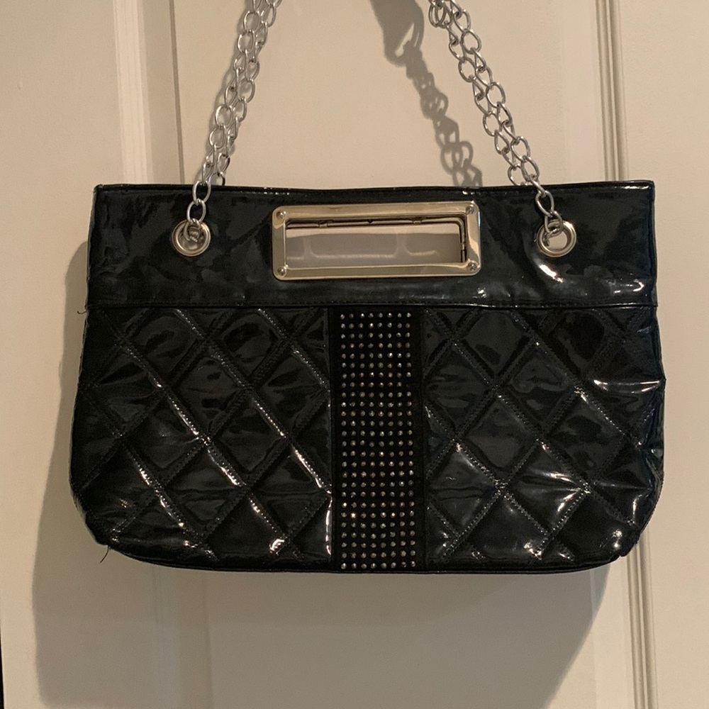 Large quilted evening bag with chain handle and gems Y2K